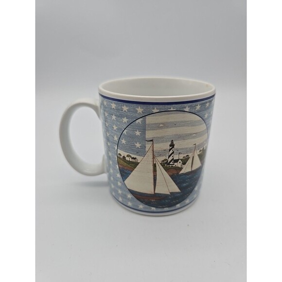 America the Beautiful Sailboat & Stars Coffee Mug Warren Kimble 1999 Sakura - Picture 3 of 9